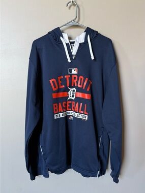 MLB Detroit Navy Pullover Hoodie with Red and White Logo